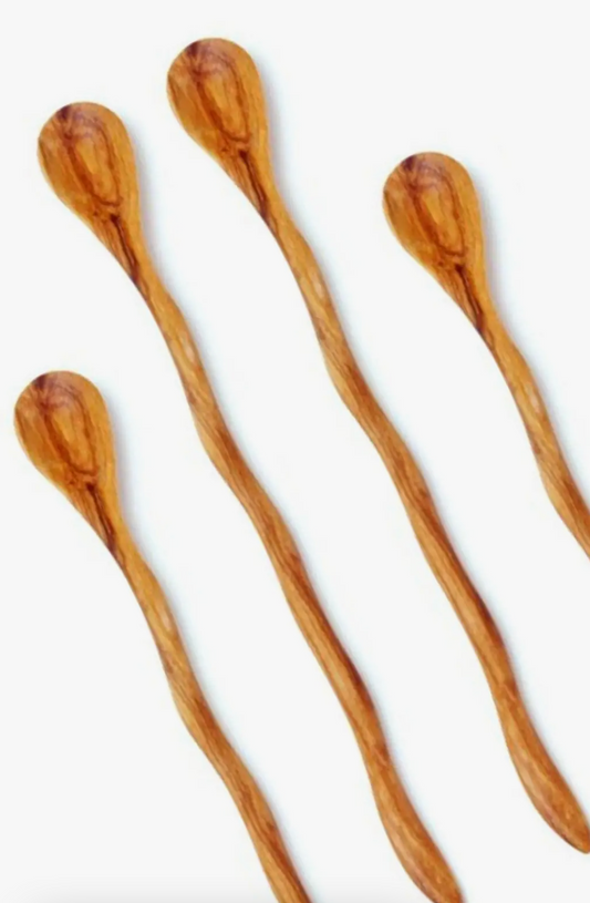 Wild Olive Wood Wavy Cocktail Spoons